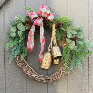 Festive Green and Gold Holiday Wreath